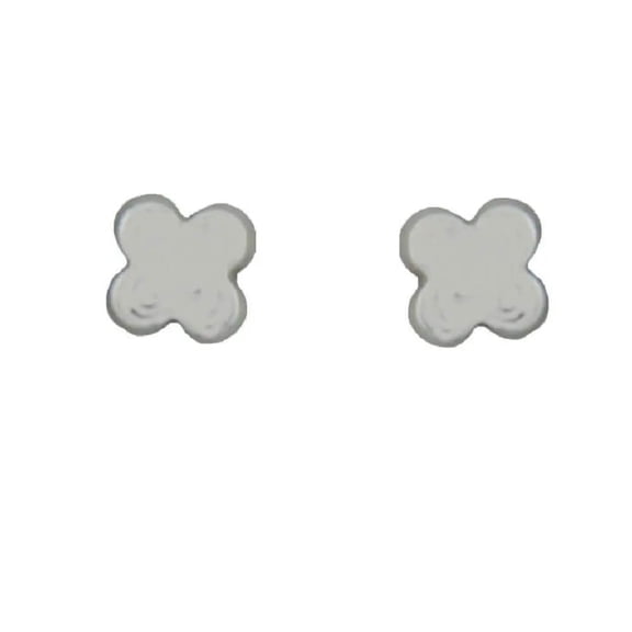 18K Solid White Gold Flat Hammered 4 Leaf Clover Covered Screwback Earrings