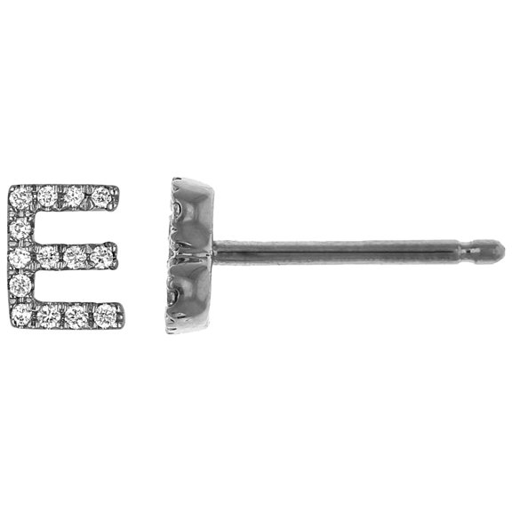 18K Solid White Gold Natural Diamond Initial 'E' Letter Mix & Match SINGLE Stud Earring (Half Pair)