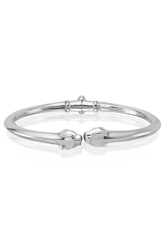18K Solid White Gold Panther Cuff Charm Bracelet