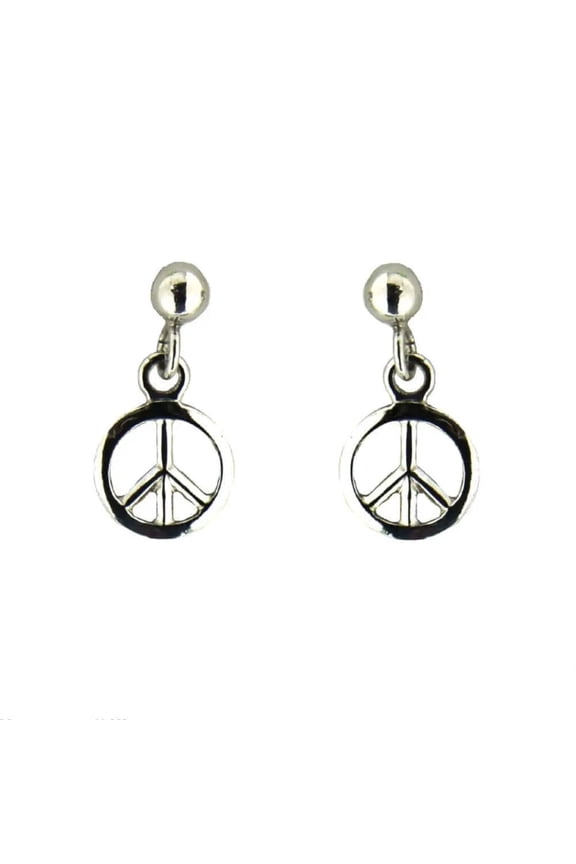 18K Solid White Gold Peace Sign Stud Post Earrings