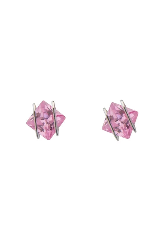 18K Solid White Gold Stud with a Pink Zirconia Crystal Screwback