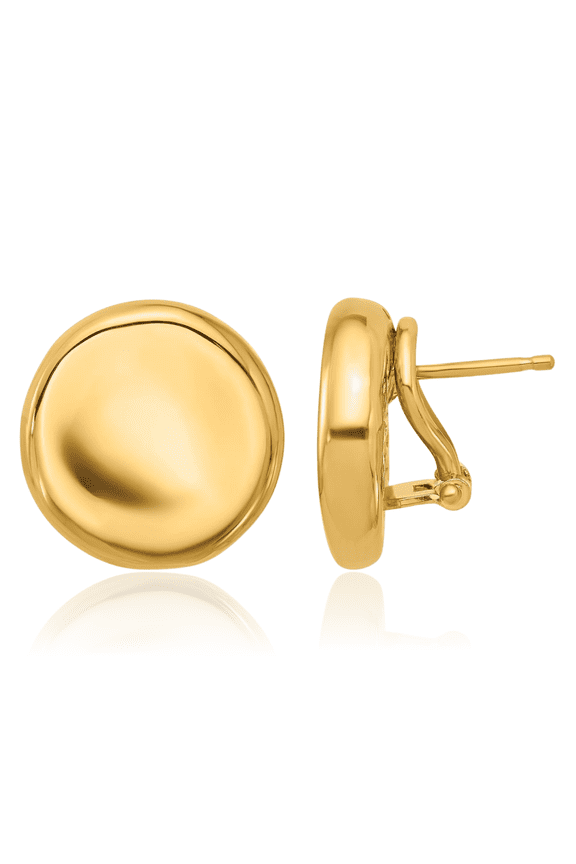 18K Yellow Gold Extra Large Round Button Stud Earrings - 17mm 5/8 inch - Lightweight, Omega Back Women's