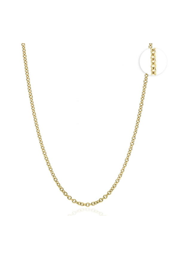 18K Solid Yellow Gold 2mm Thick Cable Link Chain Necklace 16" 18" 20" 22" 24"