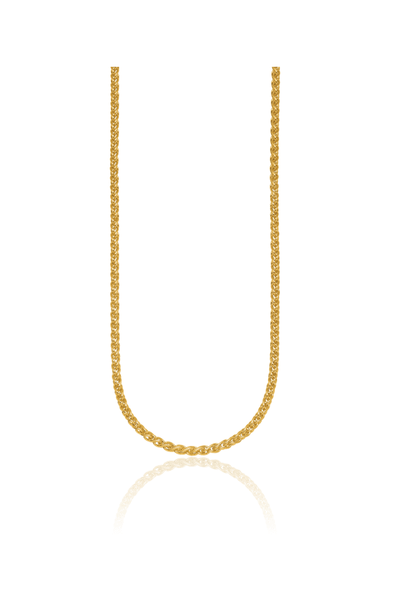 18K Solid Yellow Gold 3.3mm Classic Link Wheat Chain Necklace - 24 inch - Polished Adult