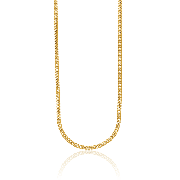 18K Solid Yellow Gold 3.4mm Curb Link Chain Necklace
