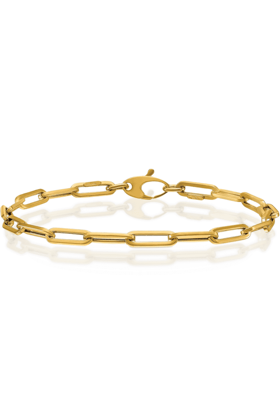 18K Solid Yellow Gold 3.8mm Classic Cable Chain Paperclip Link Bracelet - 7.5 inch - Polished Women's