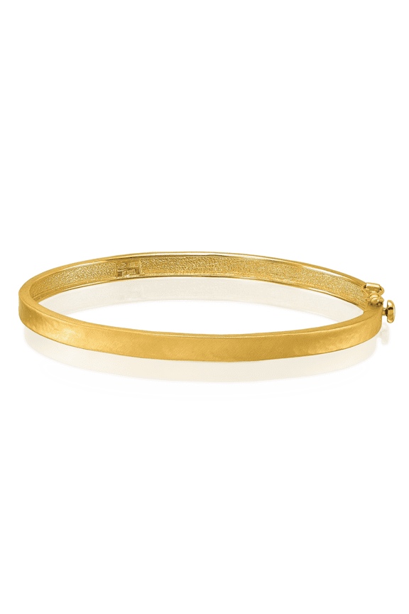 18K Solid Yellow Gold Hinged Bangle Bracelet - 7 inch - Satin Women's