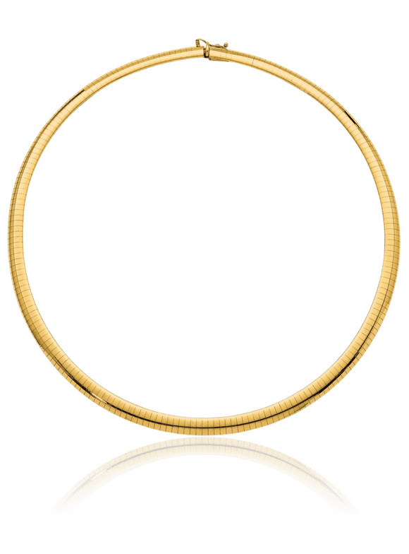 18K Solid Yellow Gold 6mm Cubetto Omega Snake Chain Herringbone Necklace