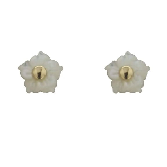18K Solid Yellow Gold Acrylic Flower Covered Screwback Earrings