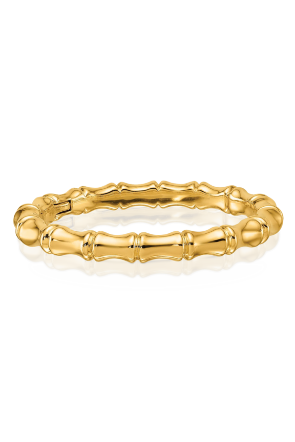 18K Solid Yellow Gold Bamboo Hinged Bangle Bracelet