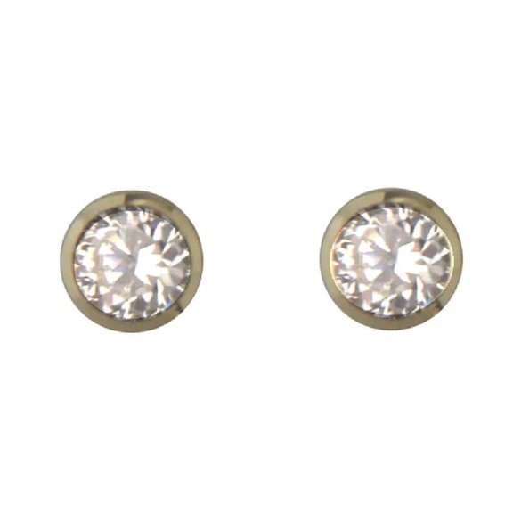 18K Solid Yellow Gold Bezel Stud Cubic Zirconia Screwback Earrings