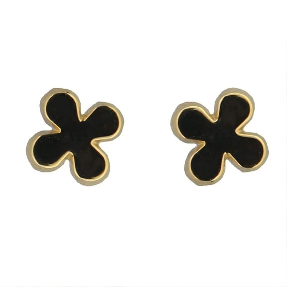 18K Solid Yellow Gold Clover Covered Screw back Earrings