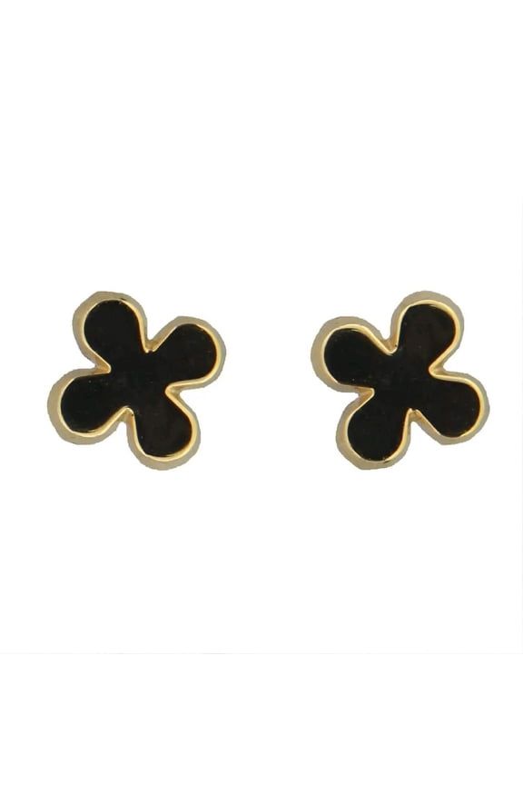 18K Solid Yellow Gold Clover Covered Screw back Earrings