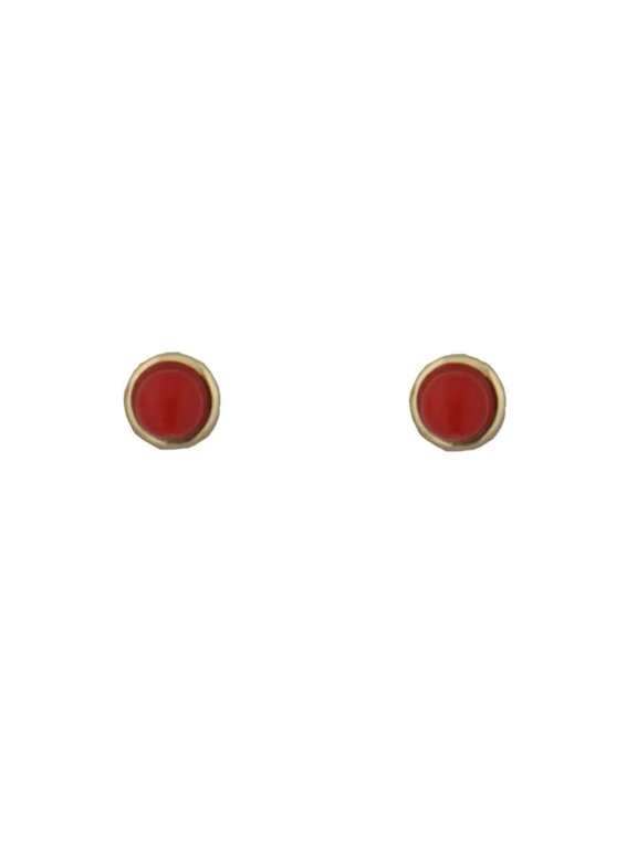 18K Solid Yellow Gold Coral Bezel Covered Screw back Earrings