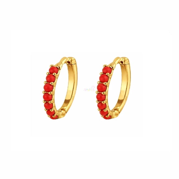 18K Solid Yellow Gold Coral Hinge Huggies Earrings