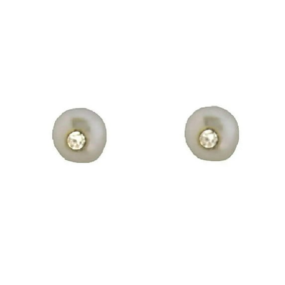 18K Solid Yellow Gold Diamond Bezel Pearl Covered Screwback Earrings