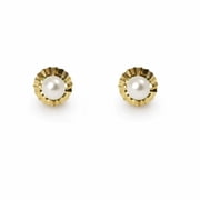 18K Solid Yellow Gold Diamond Cut Pearl Covered Screwback Earrings