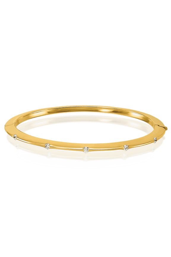 18K Solid Yellow Gold 0.33 carat Diamond Hinged Bangle Bracelet - 7.5 inch - Round Cut, Natural, Prong Set Women's