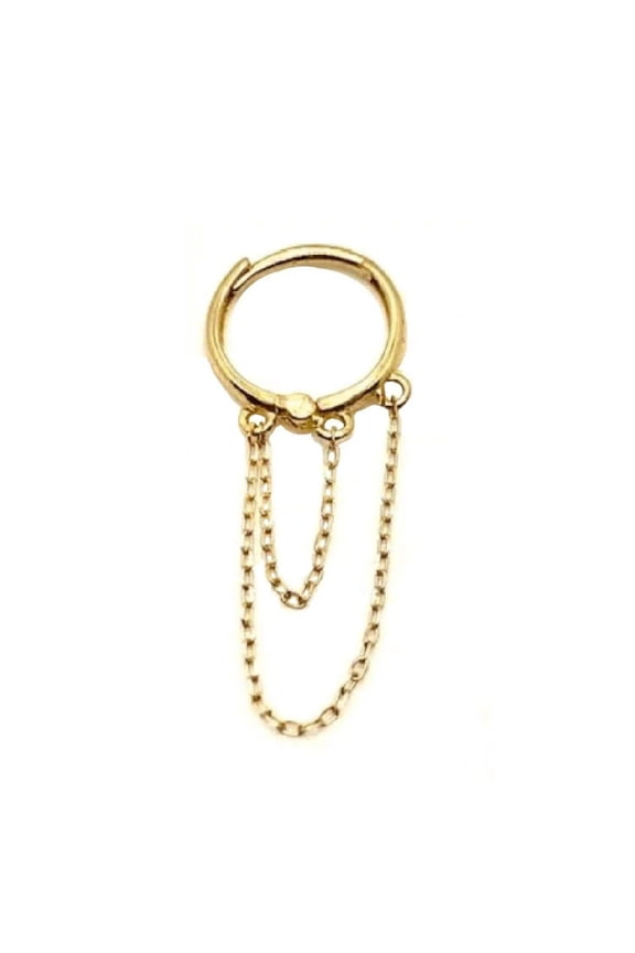 18K Solid Yellow Gold Double Looped chain 11 mm Huggie Hoop Earrings