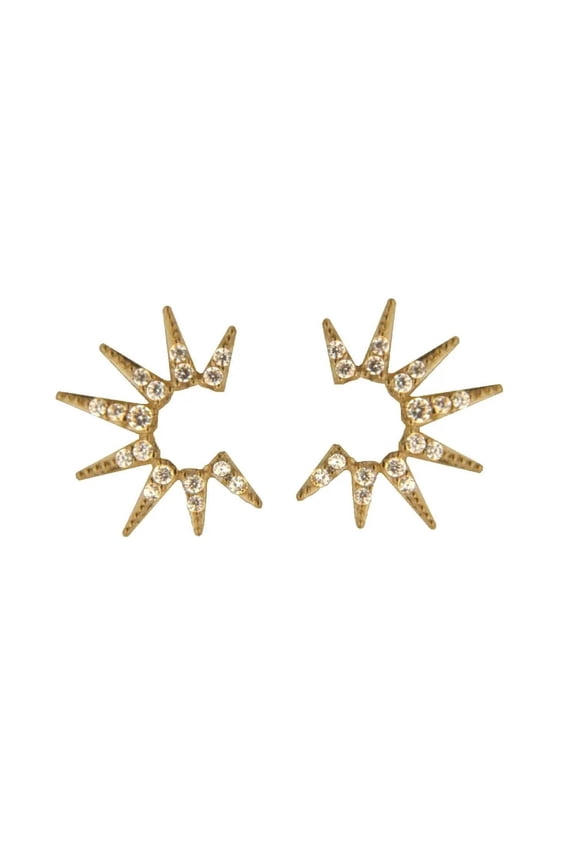 18K Solid Yellow Gold Eight Spikes Zircon Post Earrings