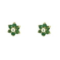 thumbnail image 1 of 18K Solid Yellow Gold Emerald  Pearl Center Flower Covered Screwback Earrings, 1 of 3