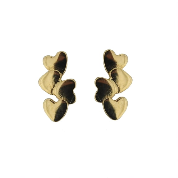 18K Solid Yellow Gold Four Polished Hearts Covered Screw back Earrings