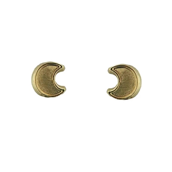 18K Solid Yellow Gold Half Moon Satin Finish Covered Screw back Earrings