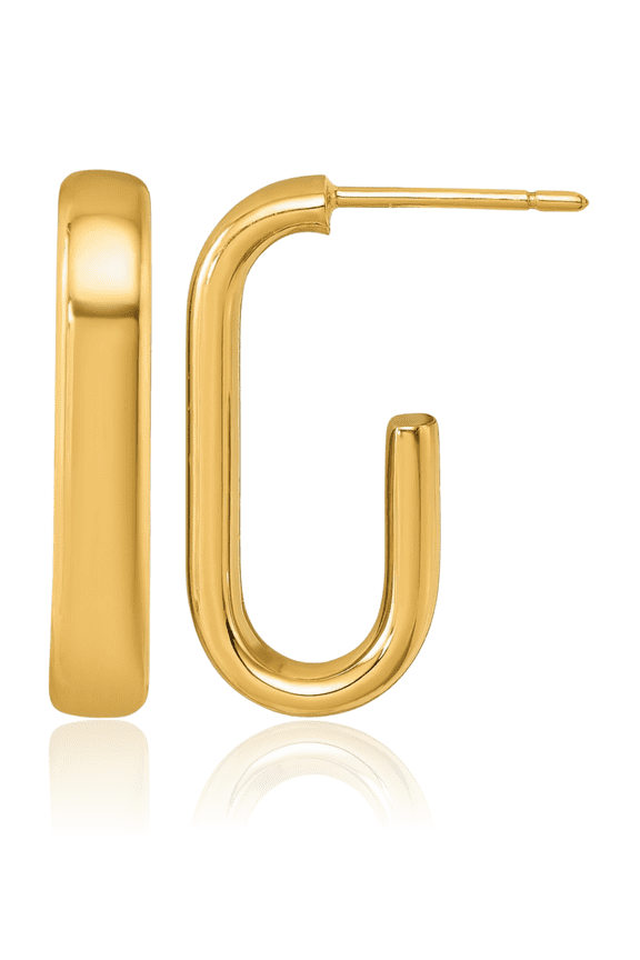 18K Solid Yellow Gold J Hoop Earrings