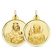 18K Solid Yellow Gold Large Scapular Medal Pendant 28 mm