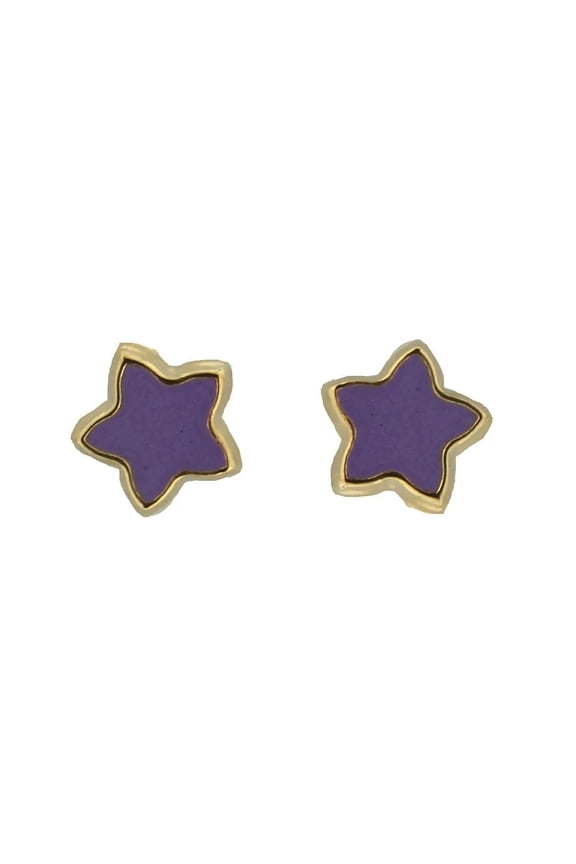 18K Solid Yellow Gold Lilac Enamel Star Covered Screwback Earrings
