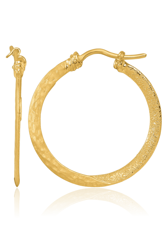18K Solid Yellow Gold Medium Round Hoop Earrings