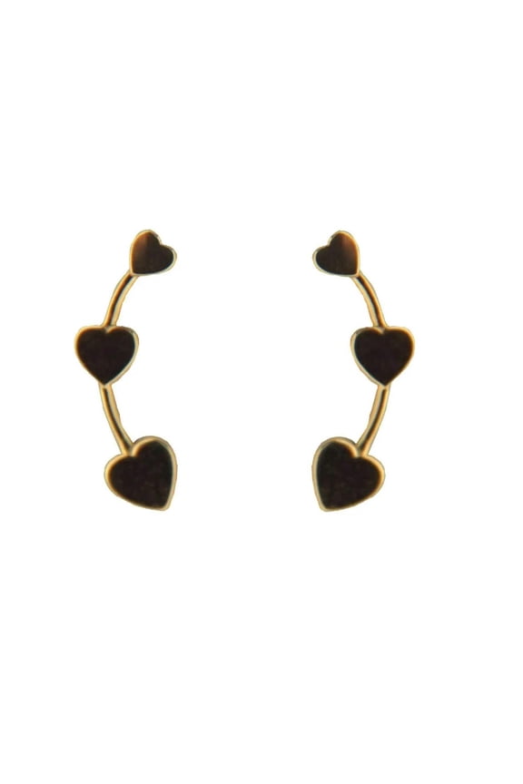 18K Solid Yellow Gold Mini Hearts Crawler Post Earrings