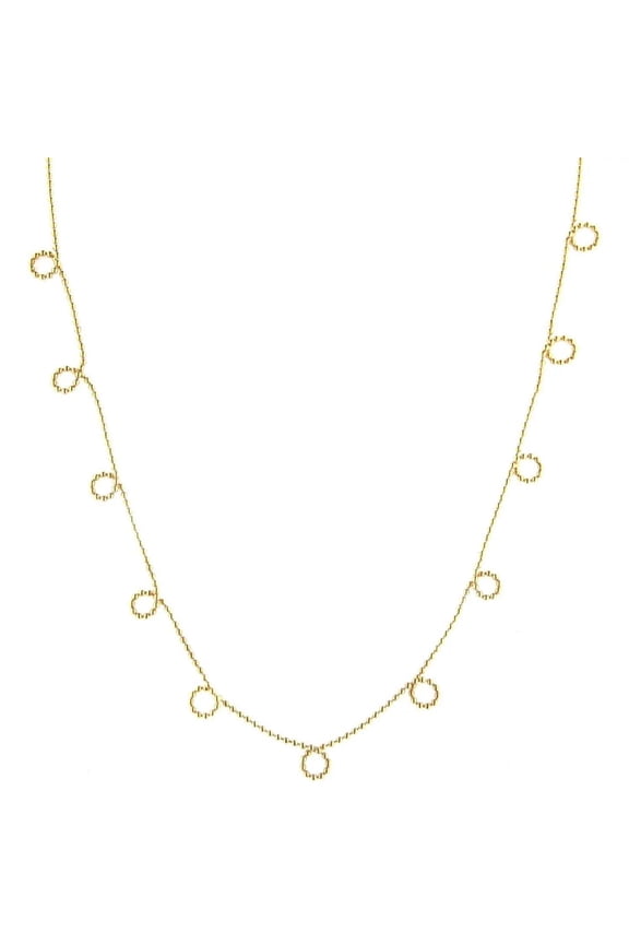 18K Solid Yellow Gold Mini beads 1 mm with 11 loops 16 inches chain