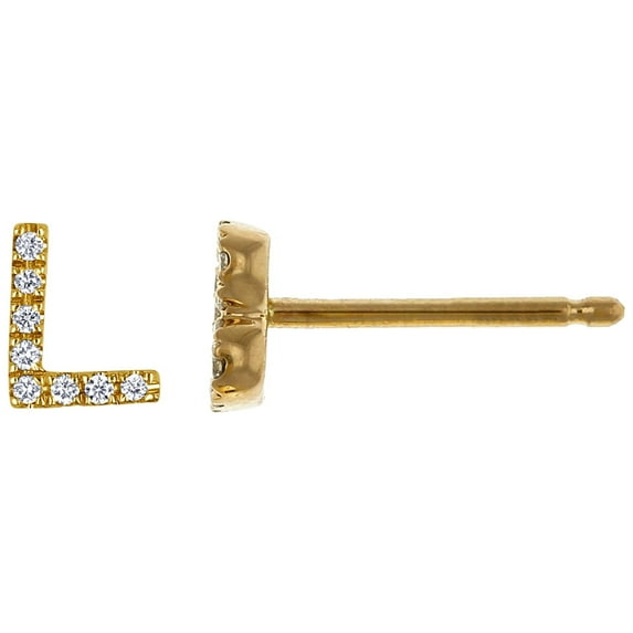 18K Solid Yellow Gold Natural Diamond Initial 'L' Letter Mix & Match SINGLE Stud Earring (Half Pair)