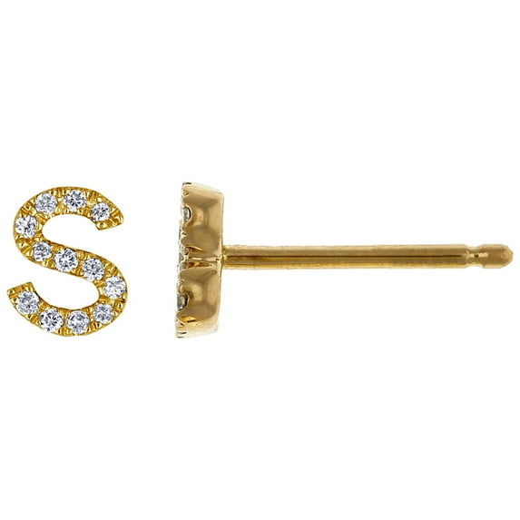 18K Solid Yellow Gold Natural Diamond Initial 'S' Letter Mix & Match SINGLE Stud Earring (Half Pair)