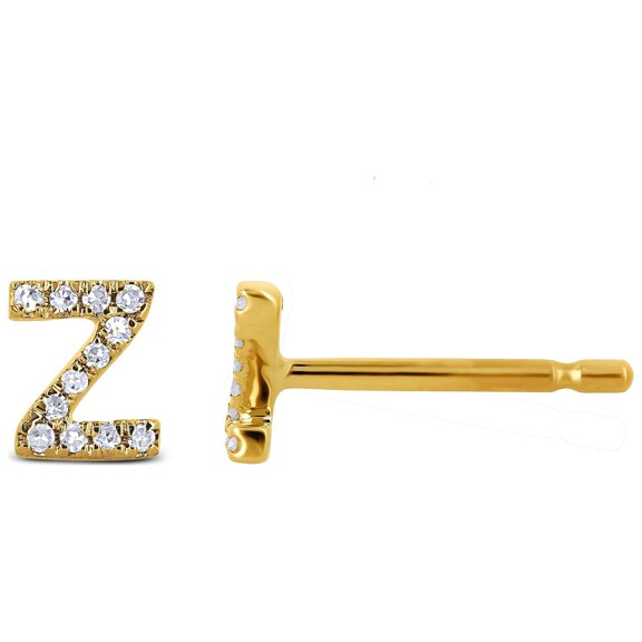 18K Solid Yellow Gold Natural Diamond Initial 'Z' Letter Mix & Match SINGLE Stud Earring (Half Pair)