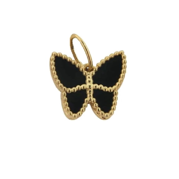 18K Solid Yellow Gold Onyx Butterfly Pendant