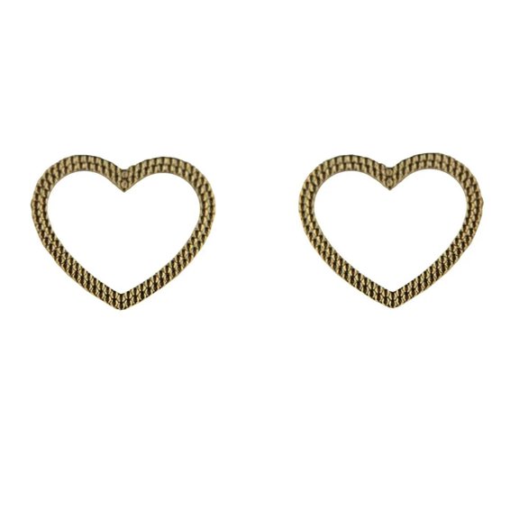 18K Solid Yellow Gold Open Heart Post Earrings