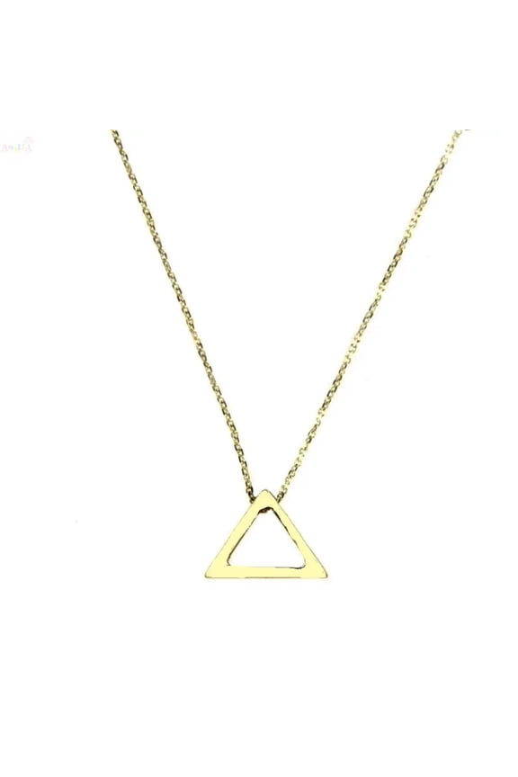 18K Solid Yellow Gold Open Triangle Necklace