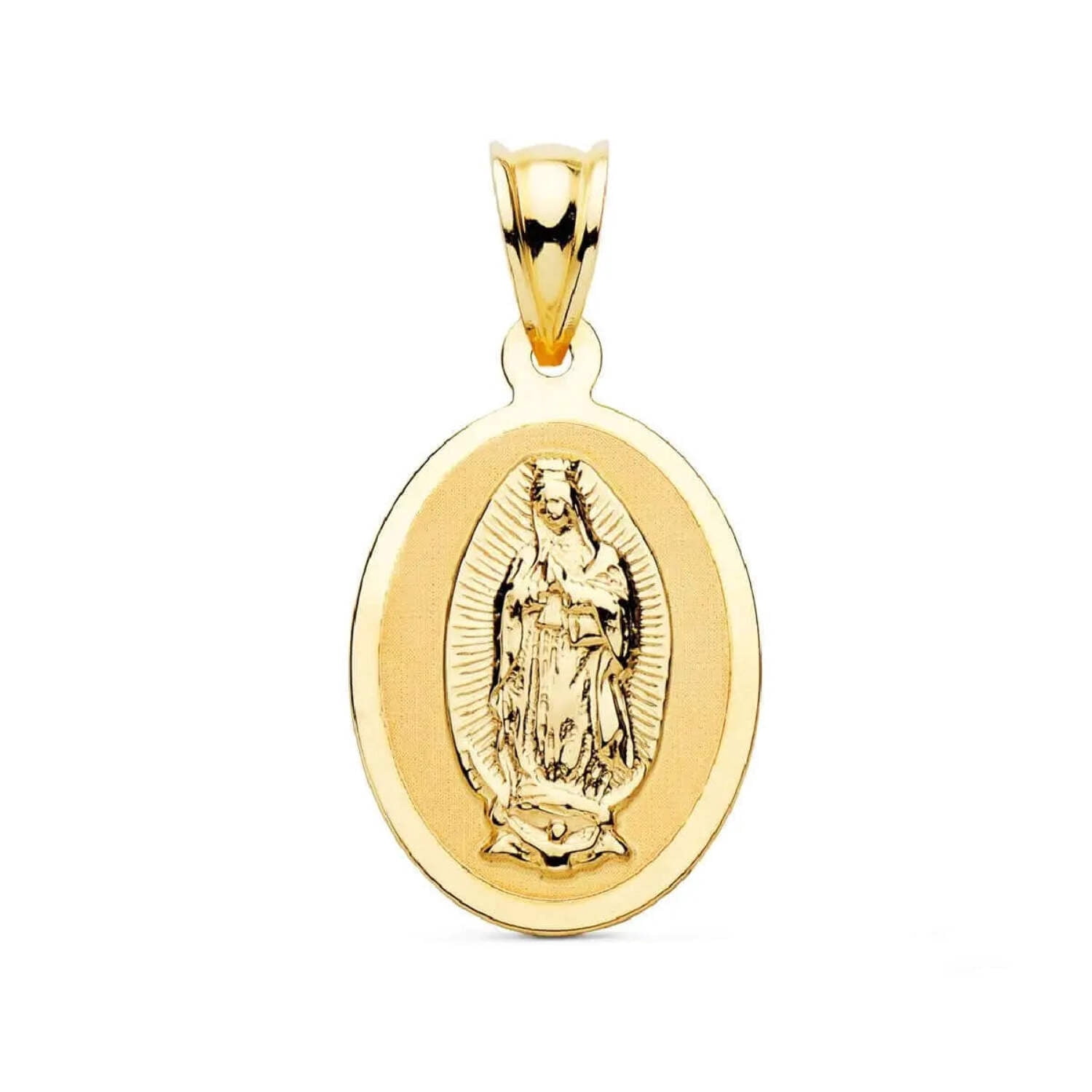 18K Solid Yellow Gold Our Lady of Guadalupe Oval Medal Pendant ...