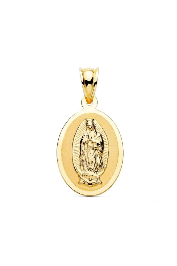 18K Solid Yellow Gold Our Lady of Guadalupe Oval Medal Pendant