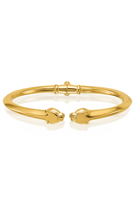 18K Solid Yellow Gold Panther Cuff Charm Bracelet