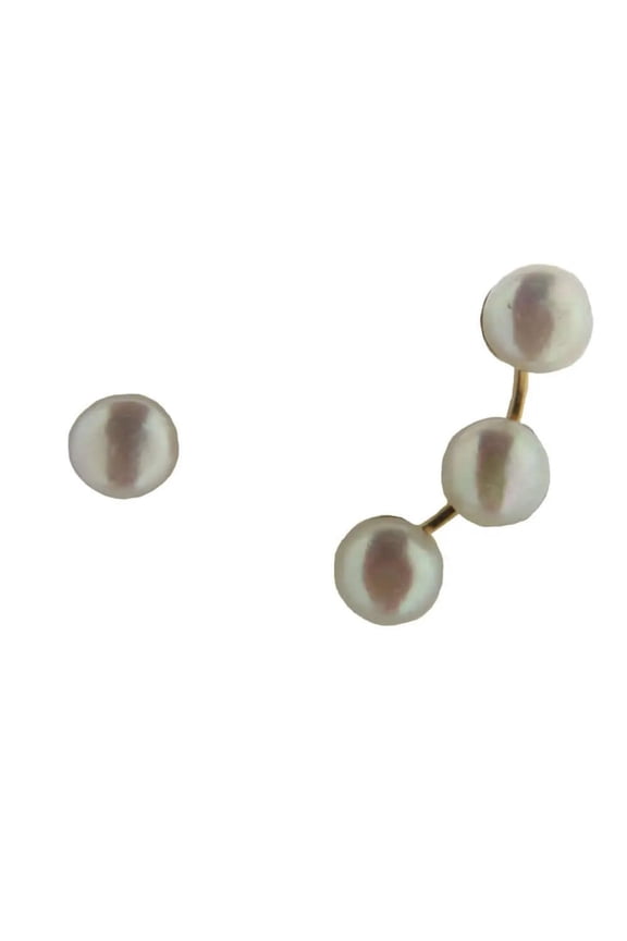 18K Solid Yellow Gold Pearl Ear Wire Crawler and Stud Post Earrings