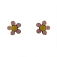 thumbnail image 1 of 18K Solid Yellow Gold Pink Enamel Flower covered screwback Earrings, 1 of 3
