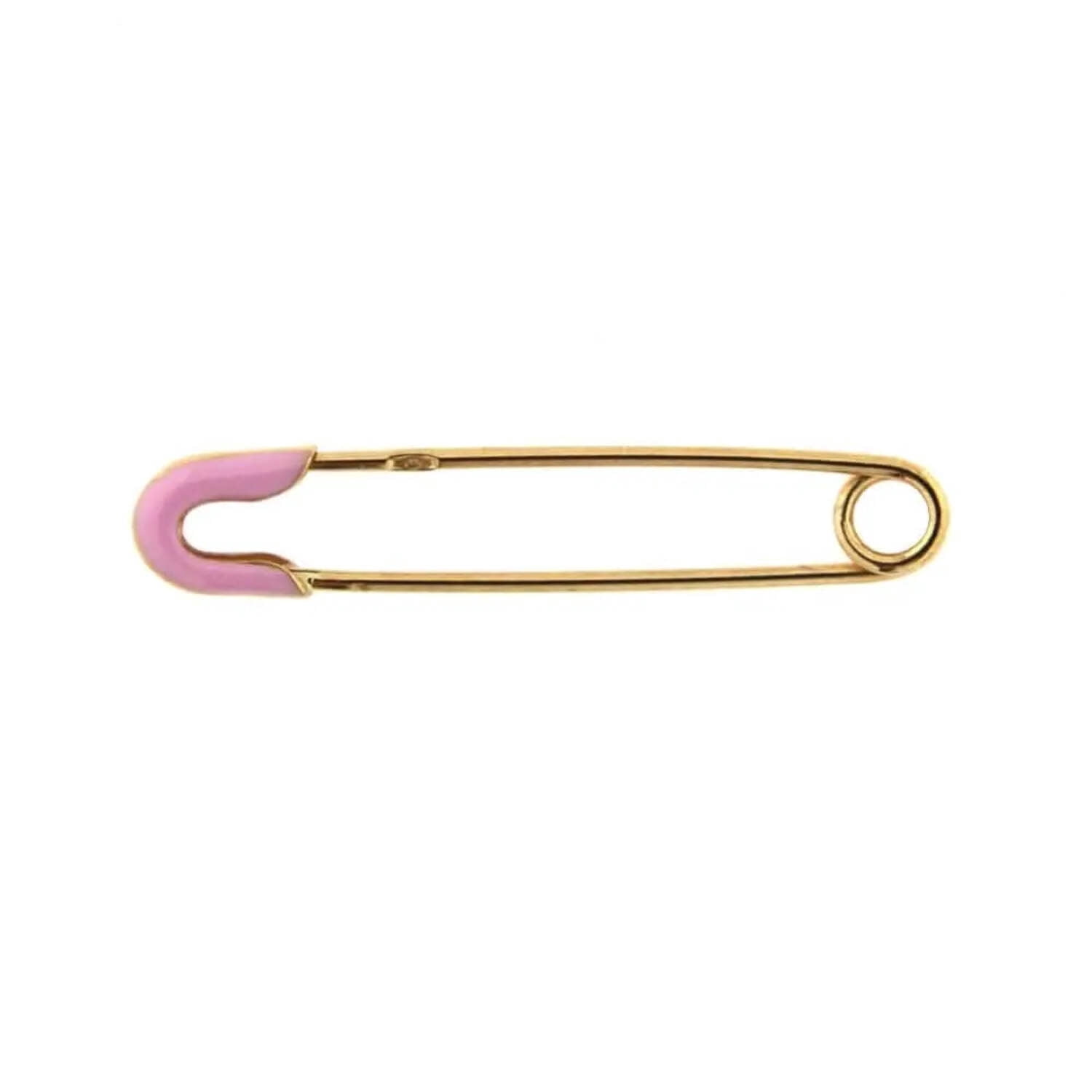 18K Solid Yellow Gold Pink Enamel Safety Pin 1 inch