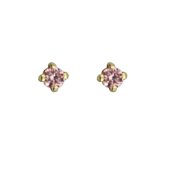 18K Solid Yellow Gold Pink Zirconia Stud Covered Screwback Earrings