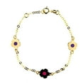 thumbnail image 1 of 18K Solid Yellow Gold Pink and Lilac Enamel Flower Bracelet 6 inches with extra ring at 5.5 inches, 1 of 3