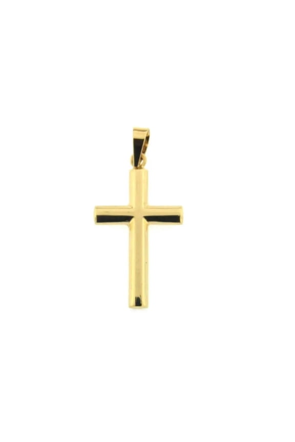 18K Solid Yellow Gold Polished Cross 1.09 inches