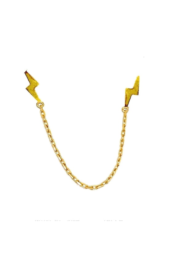 18K Solid Yellow Gold Polished Double Lightning Bolt Chain Post Stud Earring