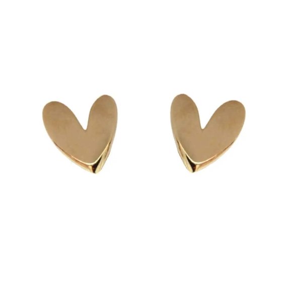 18K Solid Yellow Gold Polished Modern Heart Post earrings